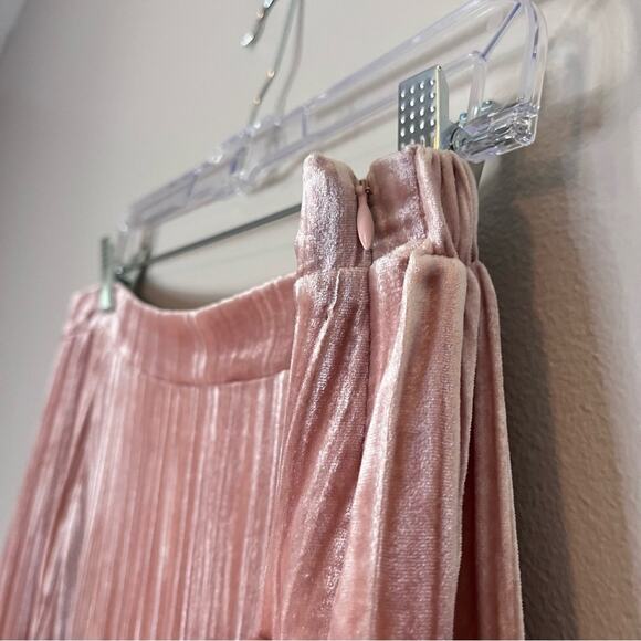 Garnet Hill Silk Blend Crinkle Velvet Stretch Waist Midi Skirt Ballet Pink Sz 12 - Picture 5 of 9